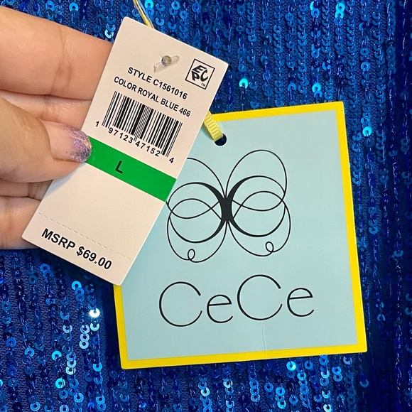 NEW Cece Royal Blue Sequin Top - Picture 7 of 12